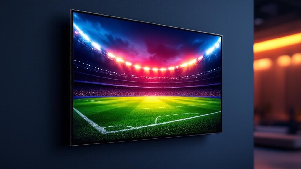 Smart-TV mit Live-Bundesliga-Stream — Stadion-Atmosphaere mit VenneTV-Brand-Glow